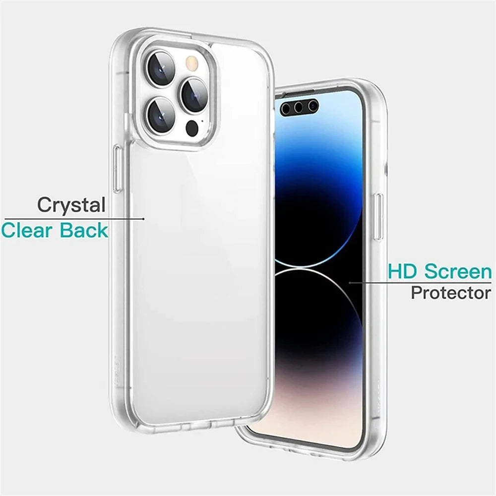 360 Full Protection Shockproof Transparent Phone Case For iPhone 16 15 14 11 12 13 Pro Max Double-sided Silicon TPU Back Cover