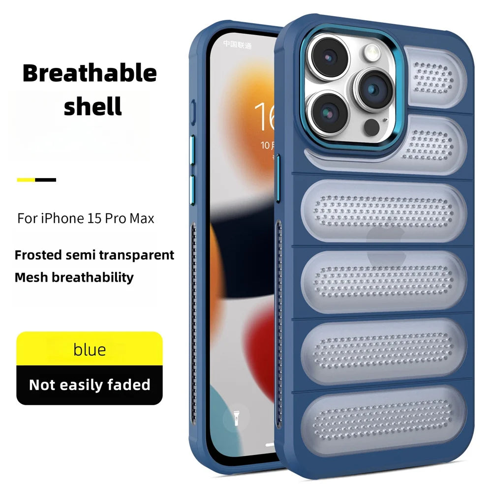 Heat Dissipation Matte Frosted Cooling Phone Case For iPhone 15 16 Pro Max 14 13 12 11 Luxury Translucent Breathable Back Cover