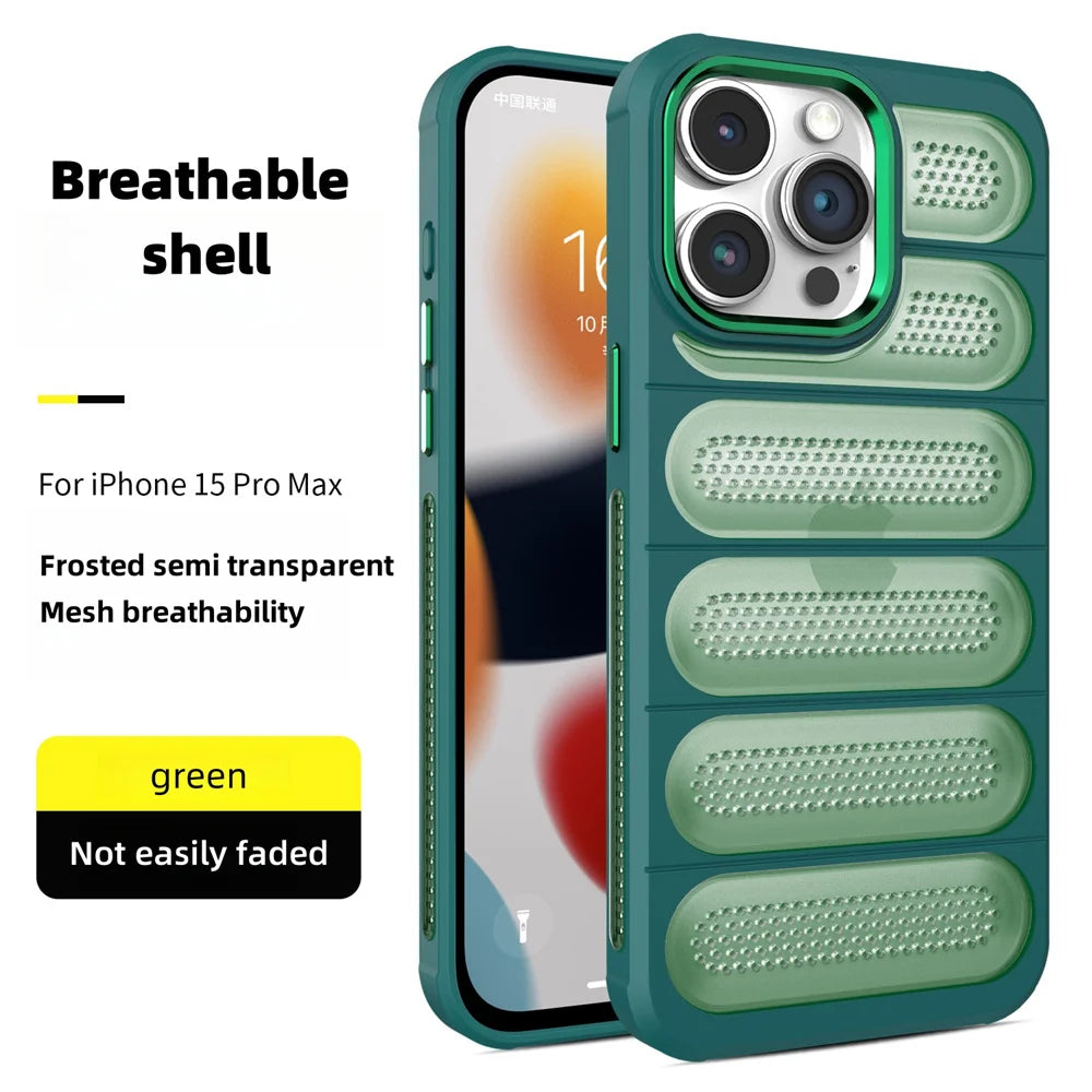 Heat Dissipation Matte Frosted Cooling Phone Case For iPhone 15 16 Pro Max 14 13 12 11 Luxury Translucent Breathable Back Cover