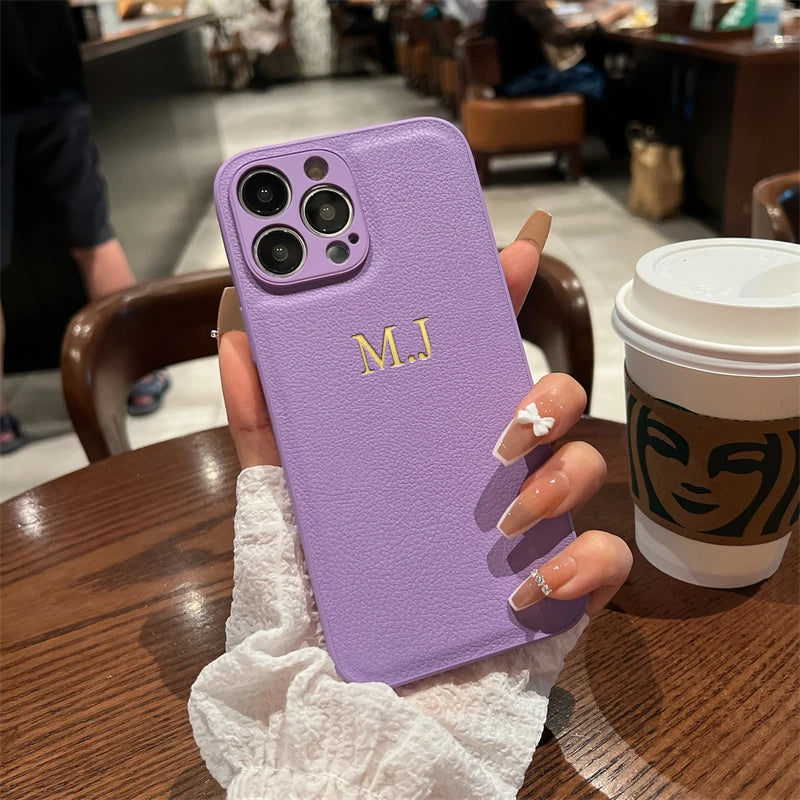 Personalized Leather Case For iPhone 16 15 14 Pro Pro Max 11 12 13 XS Max Customized Name Initials Cases 15 14 13 12 11 pro Max