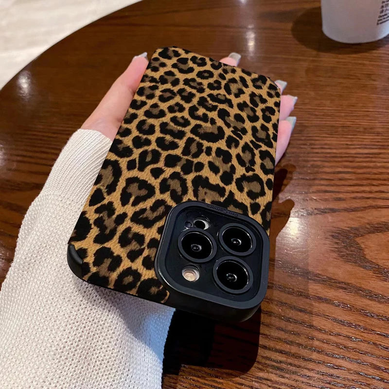 Fashion Brown Leopard Silicone Leather Case For iPhone 14 16 15 Pro Max 11 12 13 Mini SE 7 8 Plus X XR XS Soft Shockproof Cover