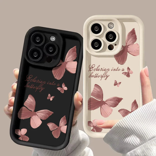 Discount Liquid Silicone Case For iPhone 11 Case iPhone 15 12 13 14 16 Pro Max 7 8 Plus XS X XR SE 2020 2022 Butterfly Shockproof Cover sale