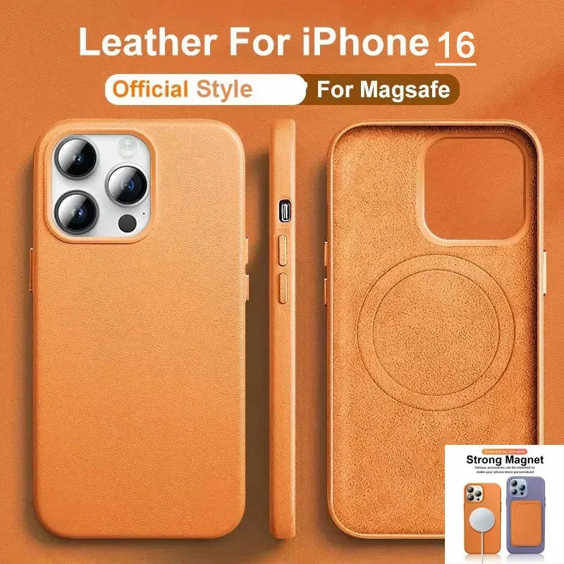 Discount Official MagSafe Leather Case for Apple iPhone 16 Pro Max 13 12 14 15 Plus Original Strong MacSafe Magnetic Cover Accessories sale