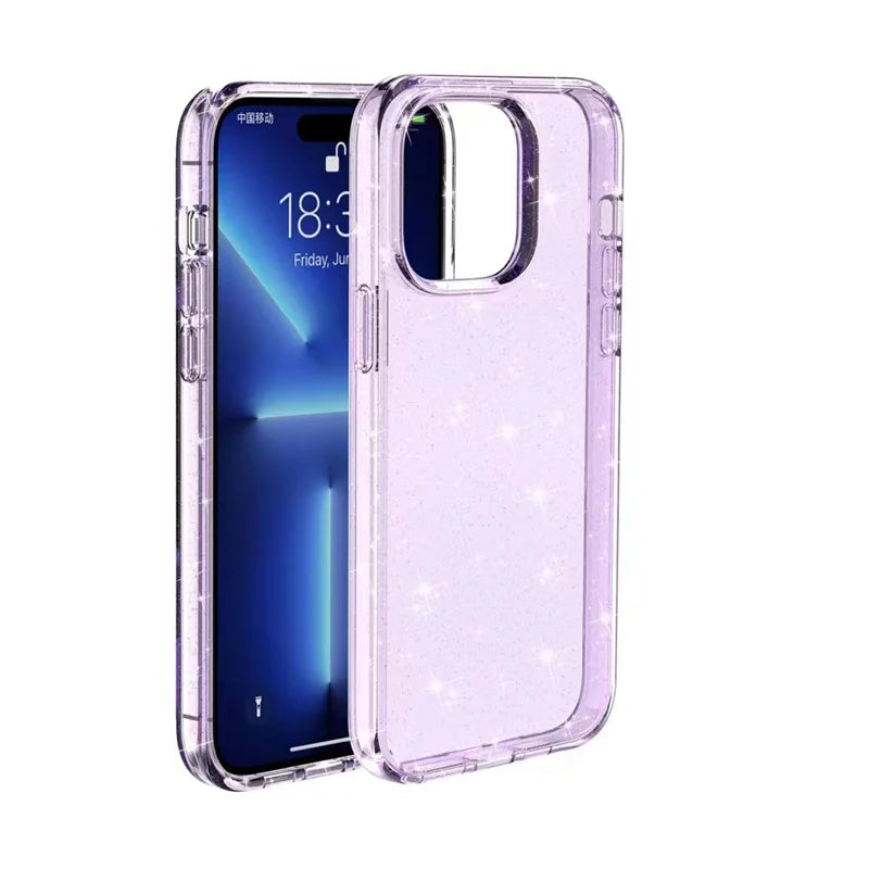 Super Hard 6FT Protection Transparent Glitter Case for iPhone 16 15 Pro Max 14 13 12 11 XR X 8 7 6 Plus SE2 Shiny Sparkle Funda