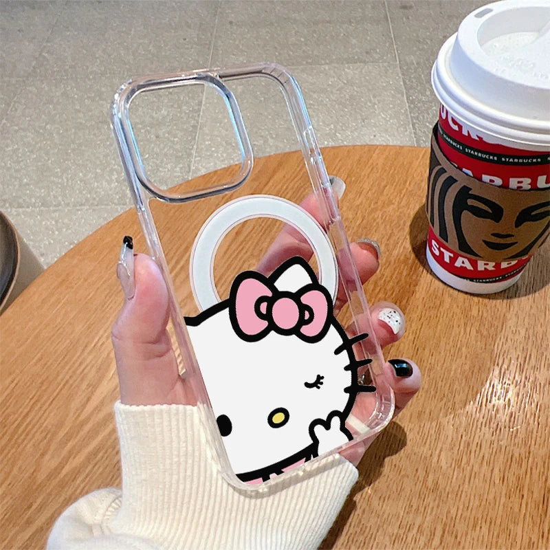 Sanrio Hello Kitty Cute Cartoon With Magsafe Case For iPhone 16 15 14 13 12 Pro Max Magnetic Compatible Hard Shell Cover WK447