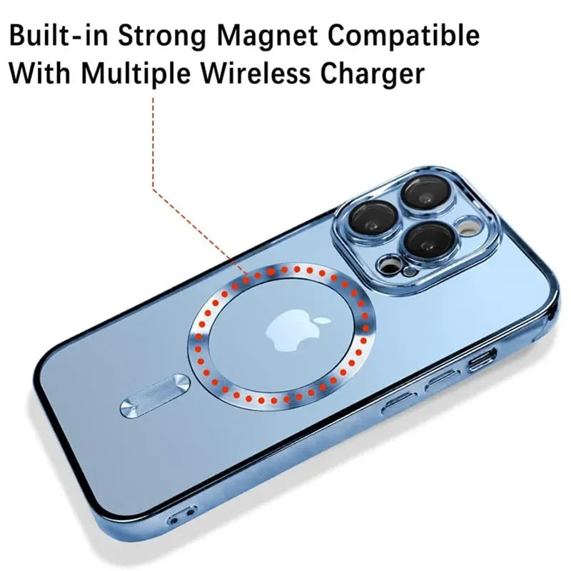 Magnetic Case For iphone 16 15 14 13 12 11 Pro Max Plus Clear Lens Protection For Magsafe Wireless Charging Plating Cases Cover