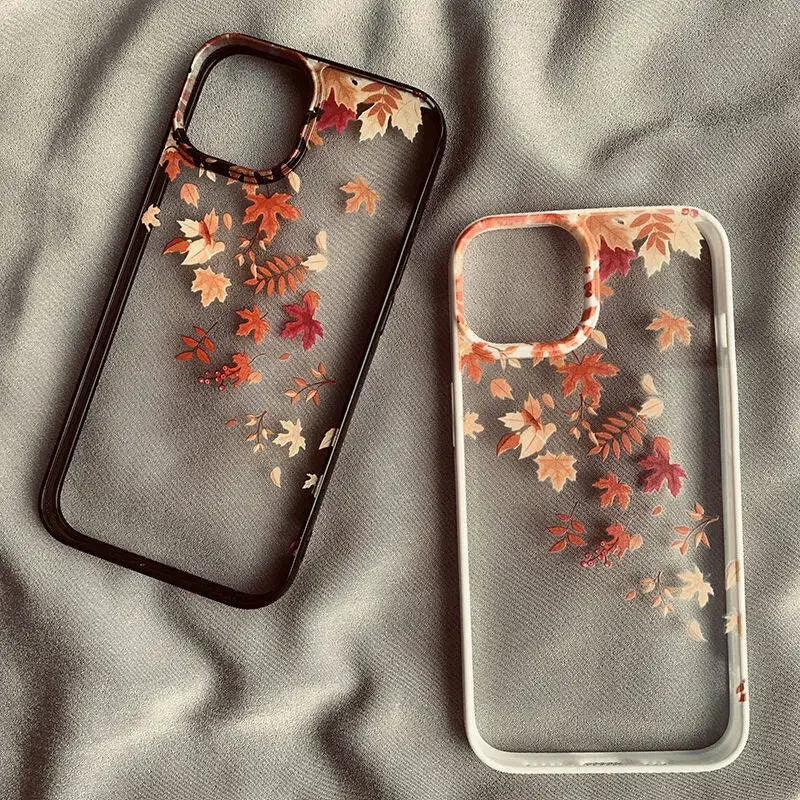 Fashion Yellow Fallen Leaves Phone Case For iPhone 14 15 Pro MAX 11 13 12 16 X SE20 XR 7 8Plus Maple Leaf Hard Clear Cover Shell