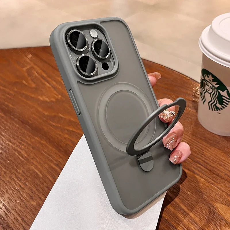 Luxury Magsafe Wireless Charging Case For iPhone 11 12 13 14 15 16 Pro Max Plus Magnetic Ring Bracket Camera Protection Cover