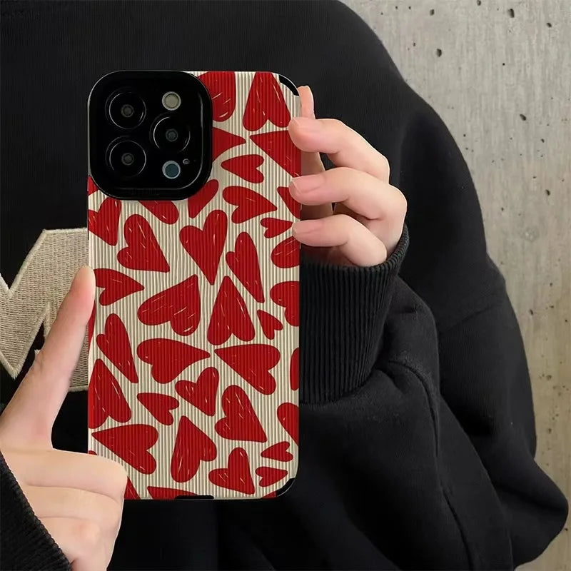 Discount Fashion Red Love Heart Silicone Case For iPhone 11 12 13 14 15 Pro Max Mini X XS XR 8 7 16 Plus Soft Leather Shockproof Cover sale