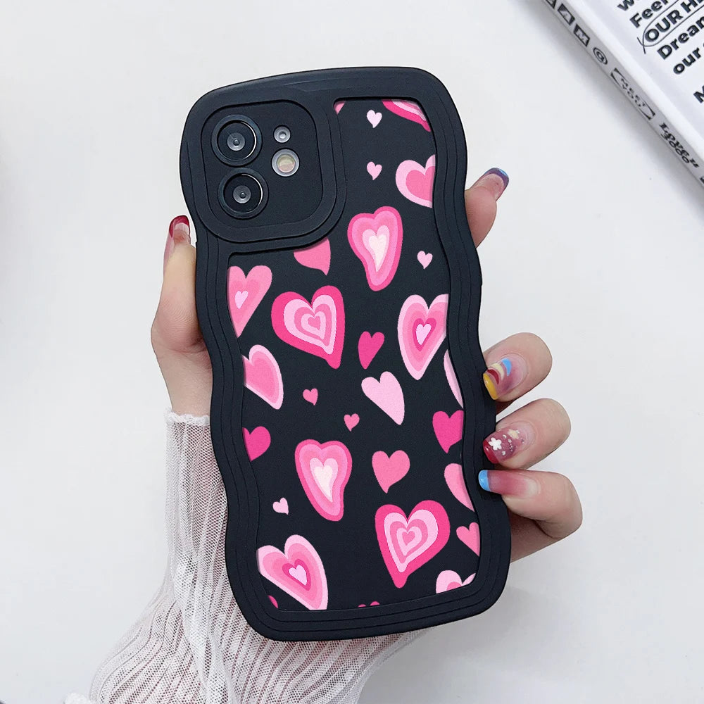 Soft Wavy Lines Love Heart Phone Case For iPhone 11 Case iPhone 13 12 14 16 15 Pro Max XR XS X 6 7 8 Plus SE 2020 Silicone Cover