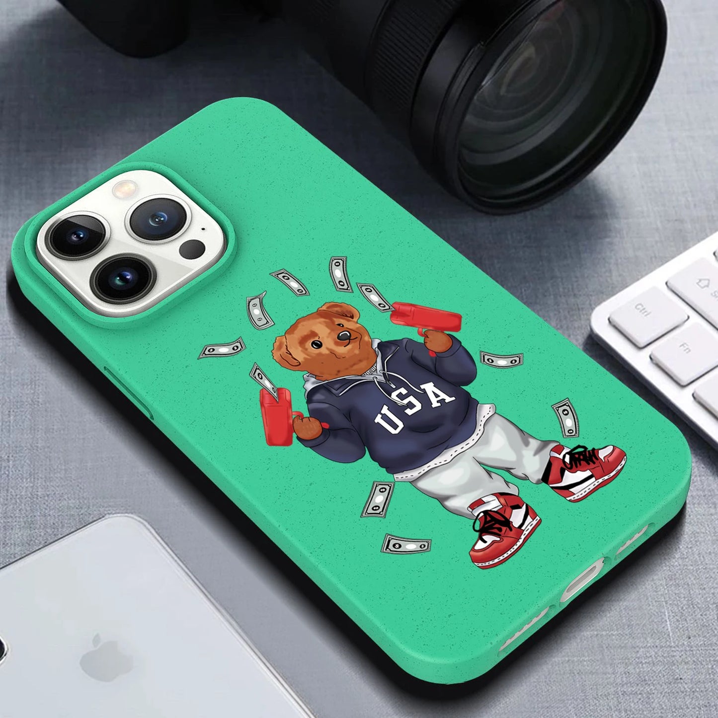 bear streetwear degrade Silicone Soft Case top Phone Cover for iPhone 15 14 13 12 11 Pro Mini 7 8 Se Plus Xr X Xs Max funda