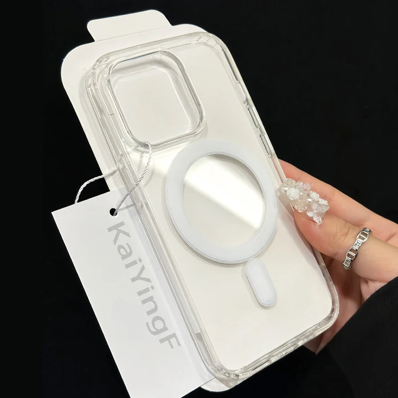 Luxury Magsafe Transparent Case For iPhone 16 15 14 13 12 11 Pro X XS XR Max 7 8 Plus Mini Magnetic Wireless Charge Phone Cover