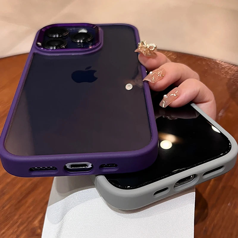 Luxury Clear Shockproof Case For iPhone 16 15 14 13 12 Mini 11 Pro XS Max XR X Plus Soft Bumper Metal Camera Protection Cover