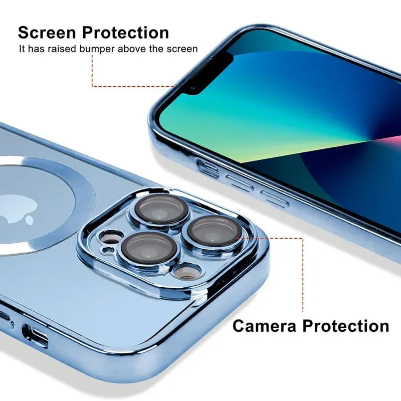 Magnetic Case For iphone 16 15 14 13 12 11 Pro Max Plus Clear Lens Protection For Magsafe Wireless Charging Plating Cases Cover