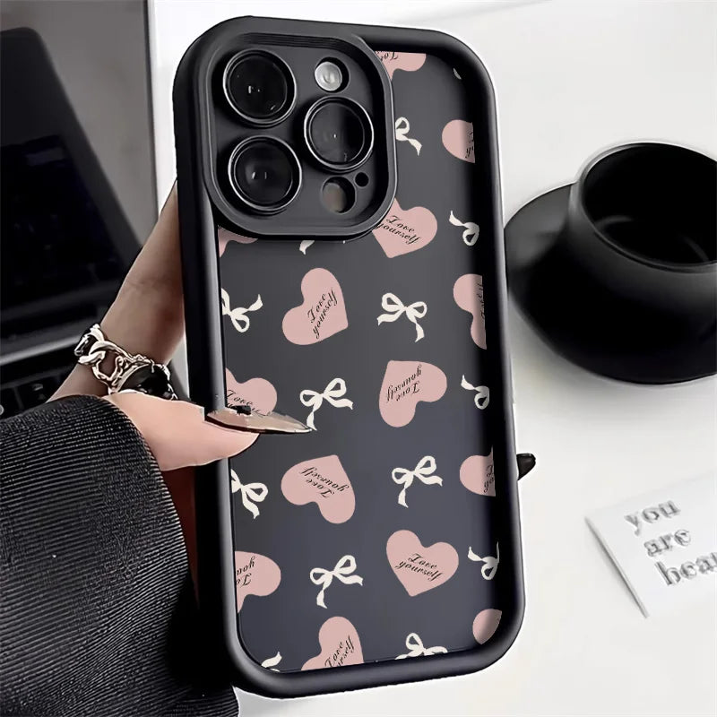 Cute Phone Cover Case For iPhone 15 Case iPhone 11 13 12 14 16 Pro Max XR XS 7 8 Plus SE Shockproof Bumper Cherry Bowknot Cover