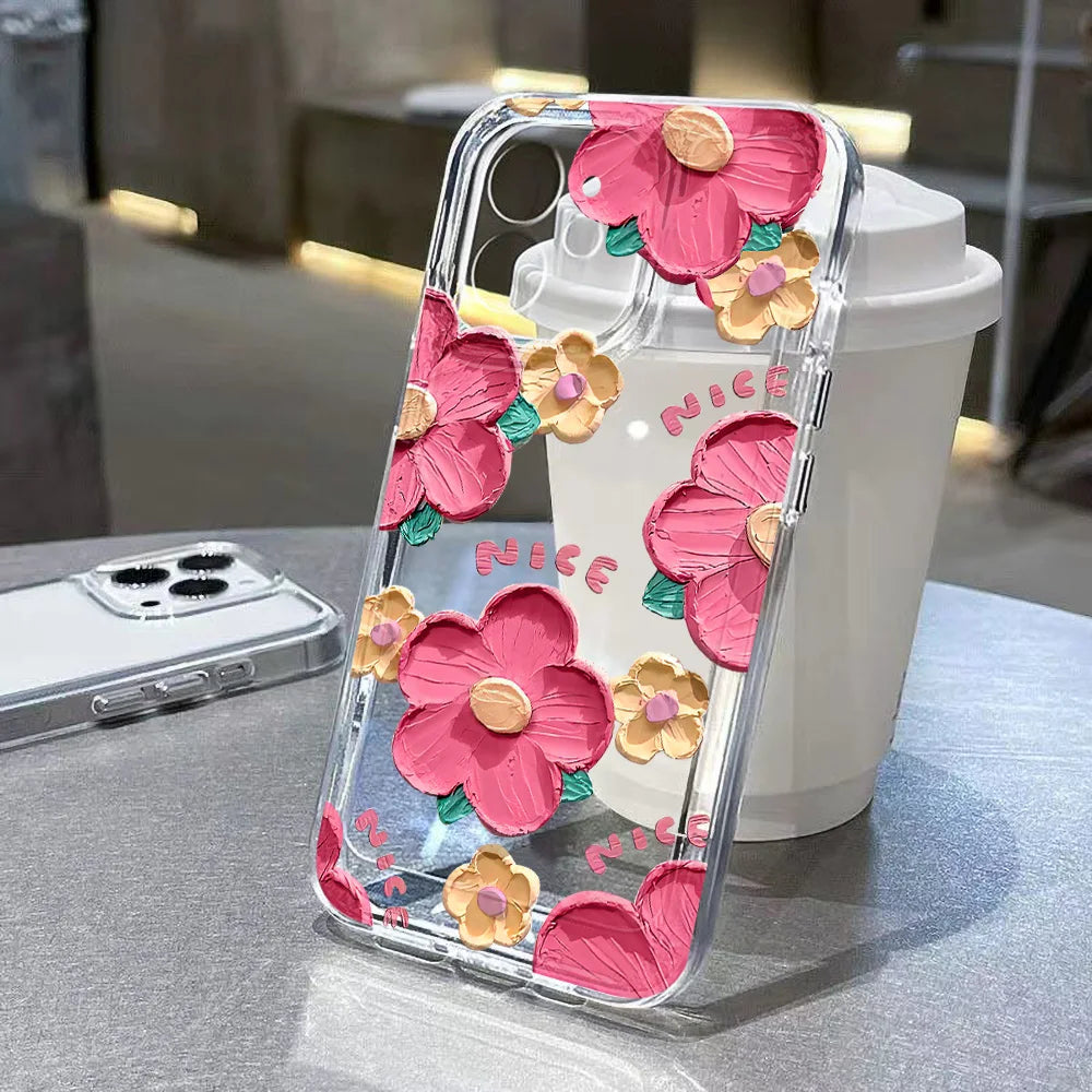 Transparent Flower Phone Case For iPhone 11 Case for iPhone 13 12 14 16 15 Pro Max XR XS X 7 8 SE Aesthetic Floral Cover Funda