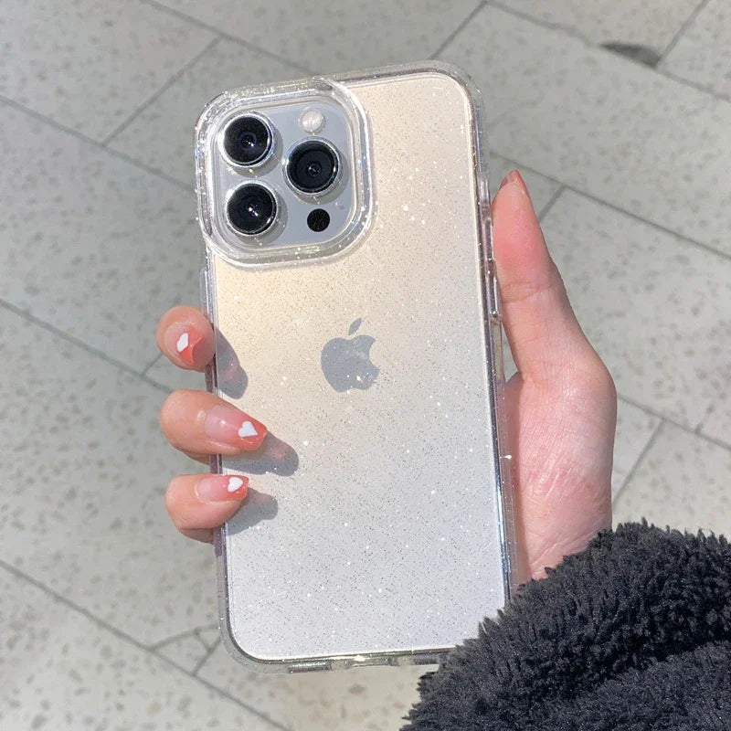 Luxury Glitter Bumper Bling Clear Case For iPhone 16 15 14 13 12 11 Pro XS Max Mini X XR 7 8 Plus Silicone Acrylic Cover funda