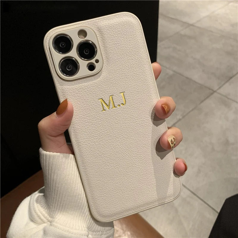 Discount Personalised Customized Name Case For iPhone 16 15 14 13 12 11 Pro Max Initials Letters Leather DIY Cover 13 14 15 16 Pro Max sale