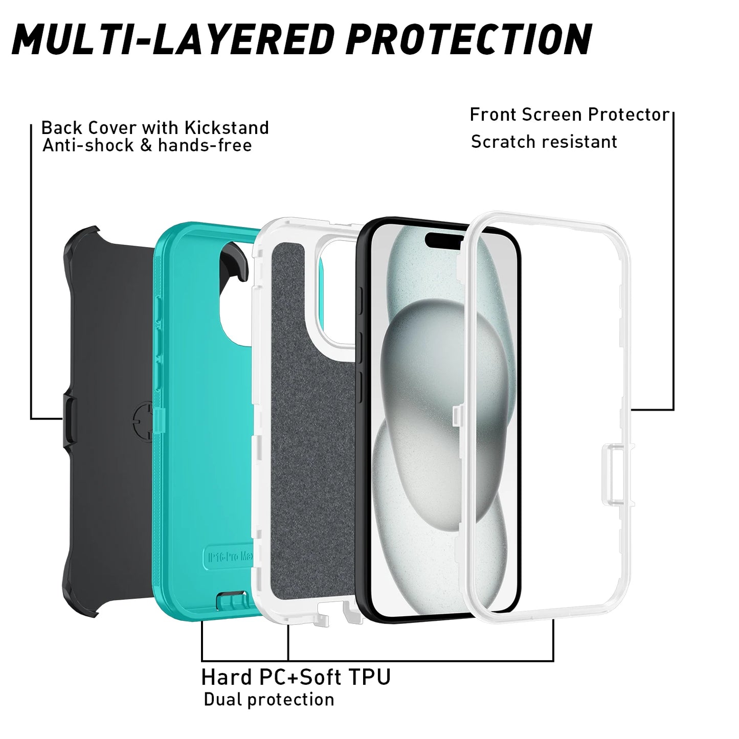 Dustproof Protective Hard PC+TPU Back Cover For iphone 16 Pro Max Armor Shockproof Defender Phone Case For iphone 16 Plus Shell