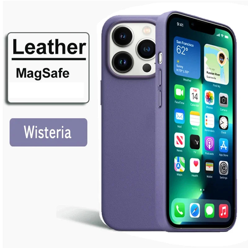 Official MagSafe Leather Case for Apple iPhone 16 Pro Max 13 12 14 15 Plus Original Strong MacSafe Magnetic Cover Accessories