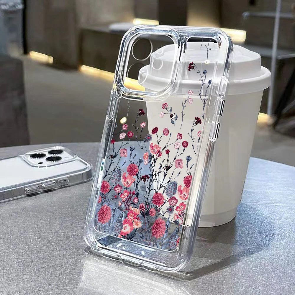 Transparent Flower Phone Case For iPhone 11 Case for iPhone 13 12 14 16 15 Pro Max XR XS X 7 8 SE Aesthetic Floral Cover Funda