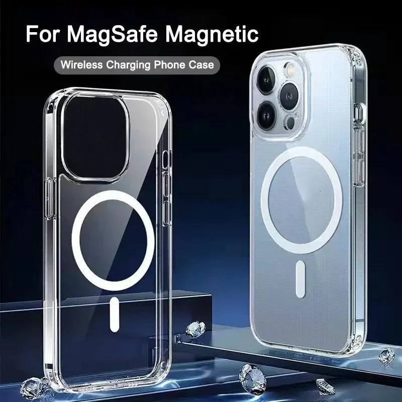 Discount Clear Magnetic Circle Magsafing Case For iPhone 16 15 14 13 12 11 Pro Max XS XR 7 8 Plus Phone Magnetic for Macsafe Cases Cover sale