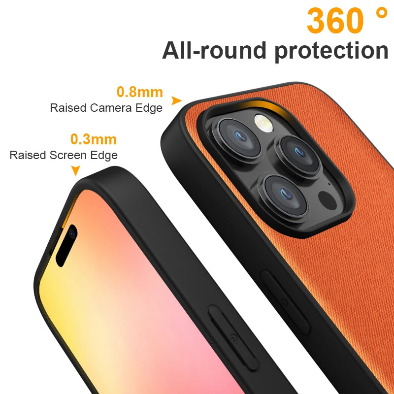 Case For iPhone 15 16 14 13 12 11 Pro Max Mini Coque Luxury Textile Leather Phone Cover Funda for iphone 16 pro max case capa