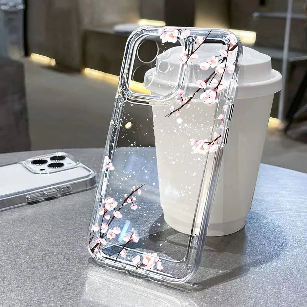 Transparent Flower Phone Case For iPhone 11 Case for iPhone 13 12 14 16 15 Pro Max XR XS X 7 8 SE Aesthetic Floral Cover Funda