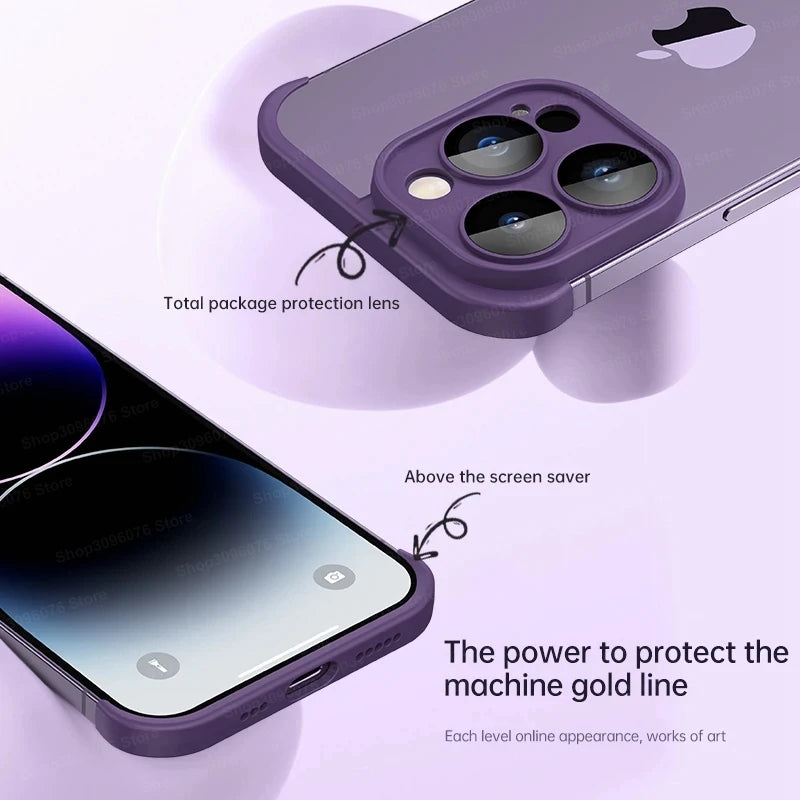 Lens Protector Corner Pad Case For iPhone 14 Pro Max 14Plus 100% Real Bare TPU Silicone Cover For iPhone 12 15 16 Pro Max Cover