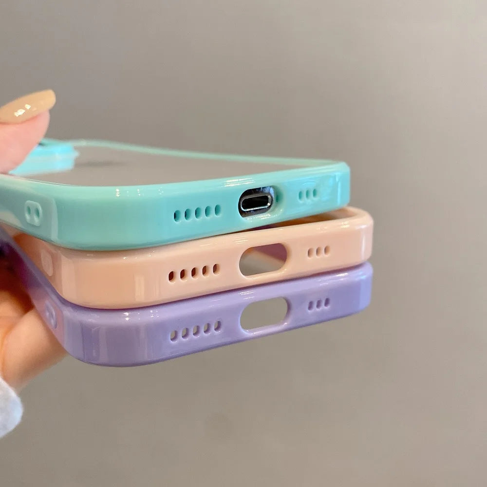 Transparent Candy Color Bumper Phone Case For iPhone 16 15 14 13 Mini 12 11 Pro Max XR XS X 7 8 Plus Soft Shockproof Back Cover