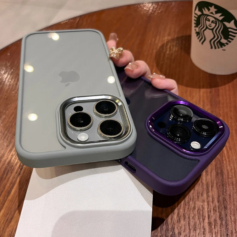 Luxury Clear Shockproof Case For iPhone 16 15 14 13 12 Mini 11 Pro XS Max XR X Plus Soft Bumper Metal Camera Protection Cover