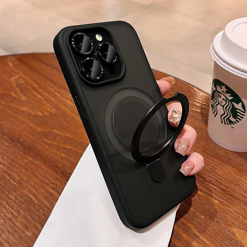 Luxury Magsafe Wireless Charging Case For iPhone 11 12 13 14 15 16 Pro Max Plus Magnetic Ring Bracket Camera Protection Cover