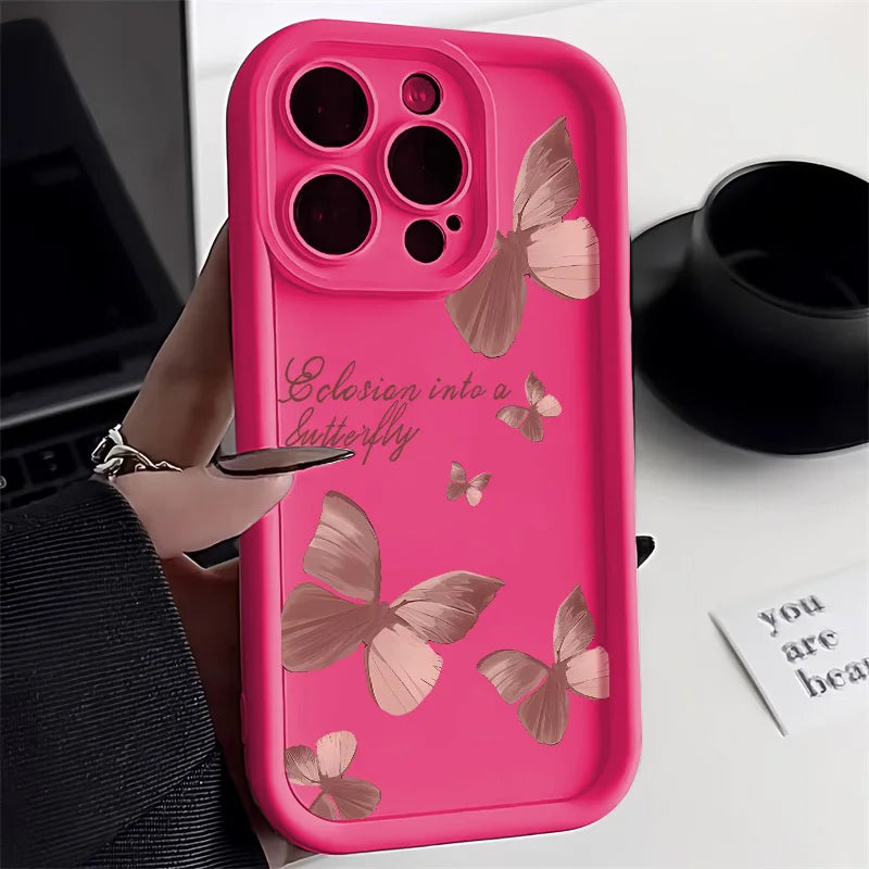 Liquid Silicone Case For iPhone 11 Case iPhone 15 12 13 14 16 Pro Max 7 8 Plus XS X XR SE 2020 2022 Butterfly Shockproof Cover