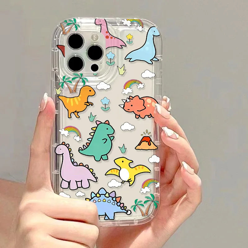 Cute Dinosaur Phone Case For iPhone 11 Case iPhone 15 13 12 16 14 Pro Max XR XS X 7 8 Plus SE 2020 Airbag Cartoon Animals Cover