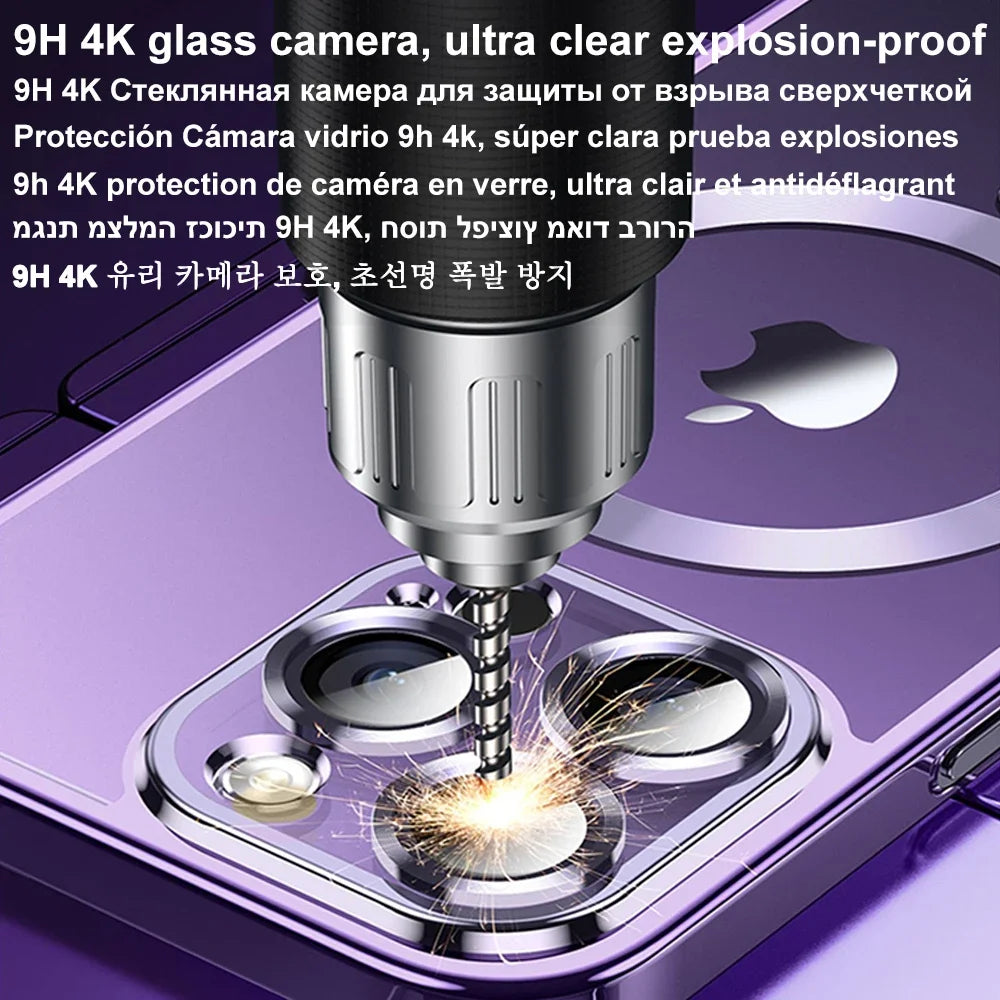 Magnetic Plating Case For iPhone 15 14 16 13 12 11 Pro Max With Camera Lens Protector Glass For Magsafe Wireless Charger Cover