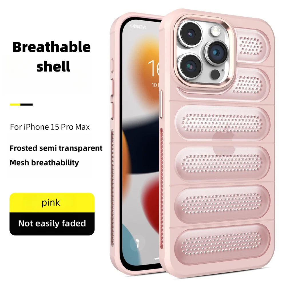 Heat Dissipation Matte Frosted Cooling Phone Case For iPhone 15 16 Pro Max 14 13 12 11 Luxury Translucent Breathable Back Cover