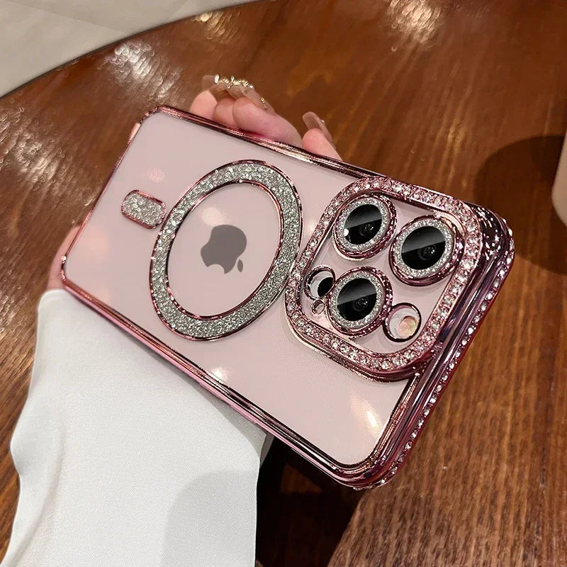 Fashion Glitter Diamond Clear Phone Case For iPhone 16 15 14 13 12 11 Pro Max 15 Plus Magnetic For Magsafe Wireless Charge Cover