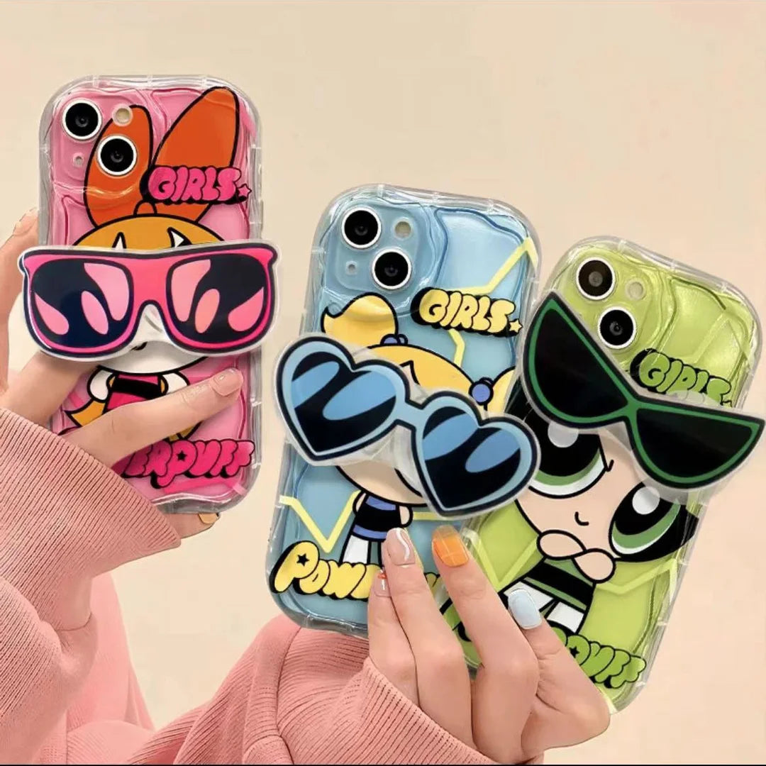 Discount The Powerpuff Girls Glasses Stand Case for iPhone 15 14 11 Pro Max 13 12 Mini XR XS X 8 7 6 6S Plus SE 2020 Soft Silicone Cover sale