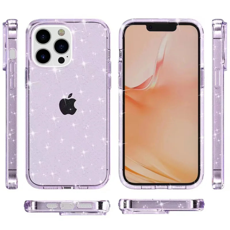 Super Hard 6FT Protection Transparent Glitter Case for iPhone 16 15 Pro Max 14 13 12 11 XR X 8 7 6 Plus SE2 Shiny Sparkle Funda