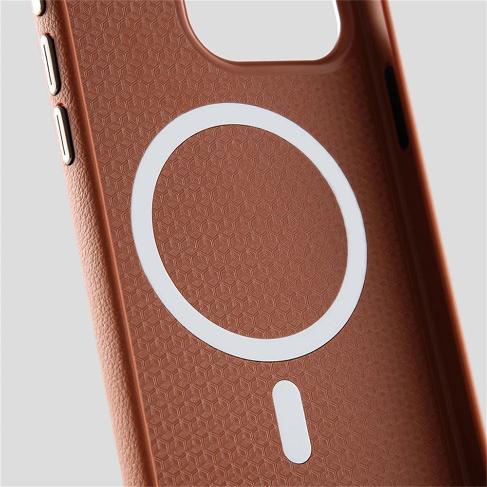 Luxury Business PU Leather For Magsafe Case For iPhone 16 15 14 Pro Max Light Thin Magnetic Wireless Charge Shockproof Cover