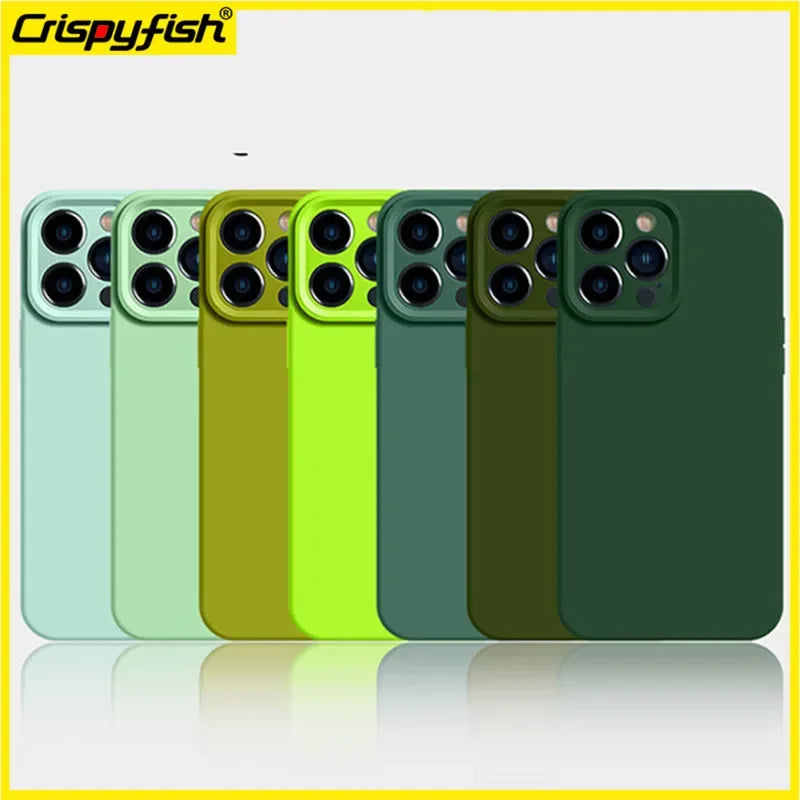 Discount Simple Green Forest Color Scheme For IPhone 16 15 11 13 Pro Max 12 14 Solid Color Liquid Silicone Soft Case Protection Cover Men sale