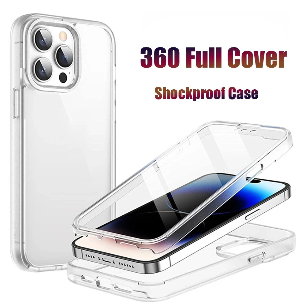 Discount 360 Full Protection Shockproof Transparent Phone Case For iPhone 16 15 14 11 12 13 Pro Max Double-sided Silicon TPU Back Cover sale