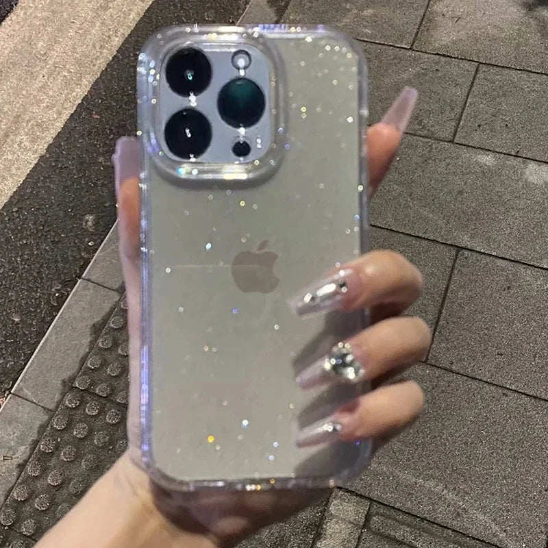 Luxury Bling Glitter Clear Phone Case For iPhone 16 11 13 15 14 Pro Max X XR XS 7 8 Plus SE3 Shockproof Transparent Soft Cover