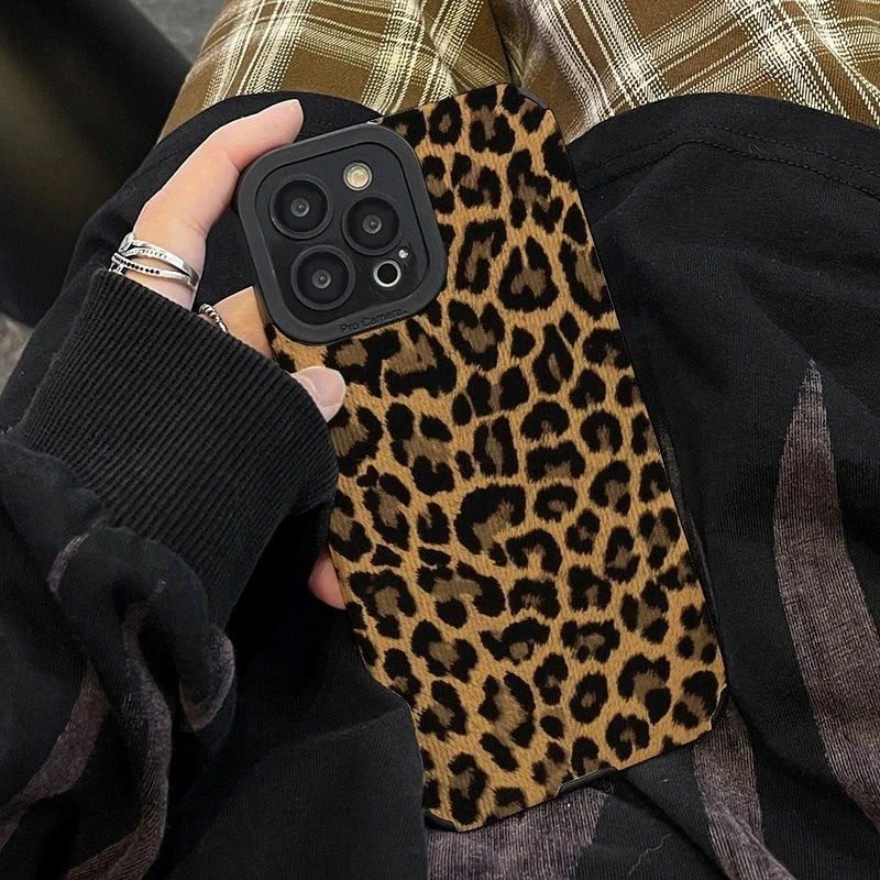 Fashion Brown Leopard Silicone Leather Case For iPhone 14 16 15 Pro Max 11 12 13 Mini SE 7 8 Plus X XR XS Soft Shockproof Cover