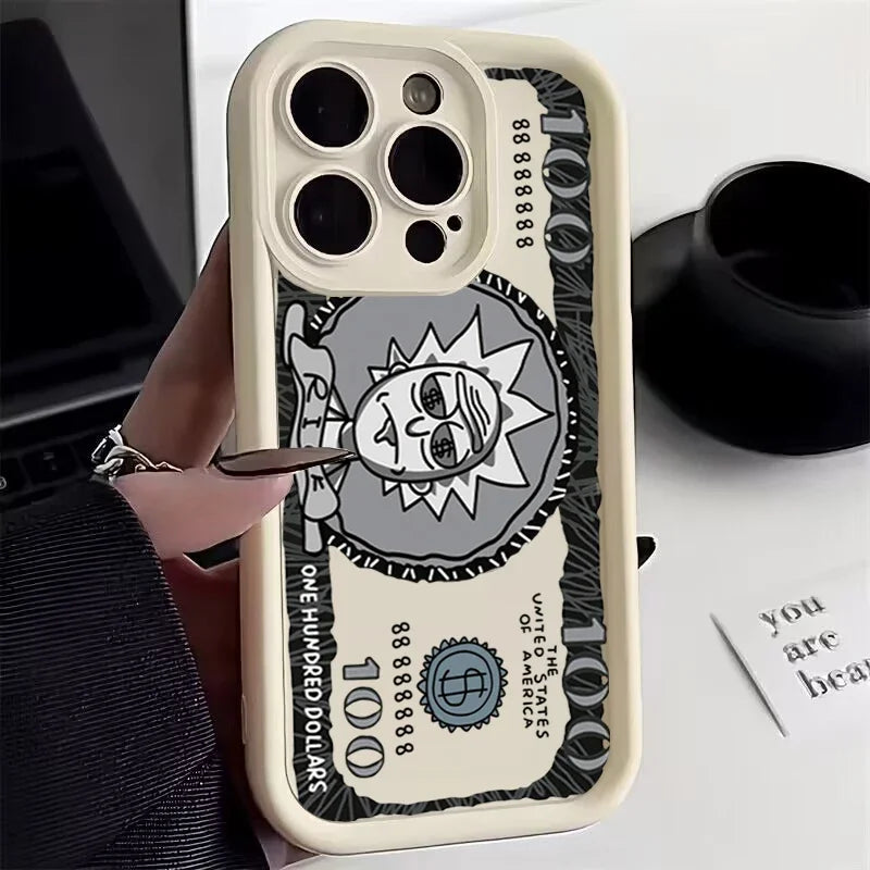 Fashion Money Ricks Mortiess Phone Case for IPhone 16 15 14 13 12 11 Pro Max Mini XR XS X 7 8 Plus Soft TPU Back Cover