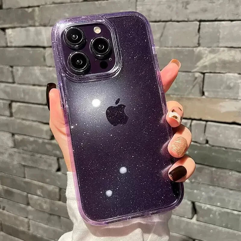 Luxury Glitter Bumper Bling Clear Case For iPhone 16 15 14 13 12 11 Pro XS Max Mini X XR 7 8 Plus Silicone Acrylic Cover funda