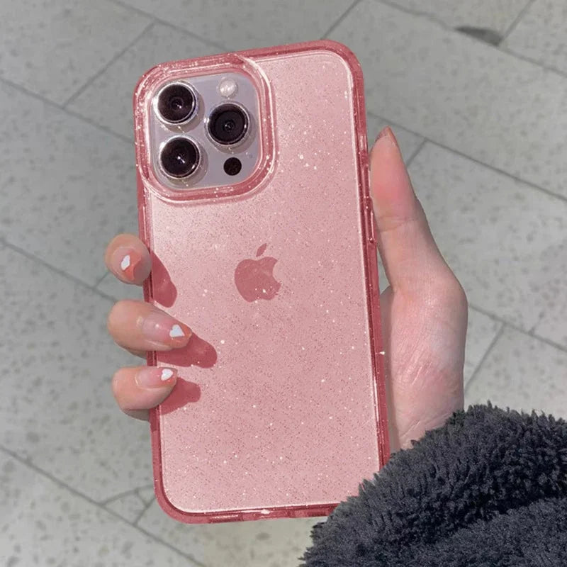 Luxury Glitter Bumper Bling Clear Case For iPhone 16 15 14 13 12 11 Pro XS Max Mini X XR 7 8 Plus Silicone Acrylic Cover funda