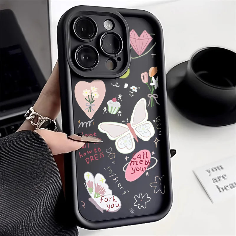 Cute Phone Cover Case For iPhone 15 Case iPhone 11 13 12 14 16 Pro Max XR XS 7 8 Plus SE Shockproof Bumper Cherry Bowknot Cover