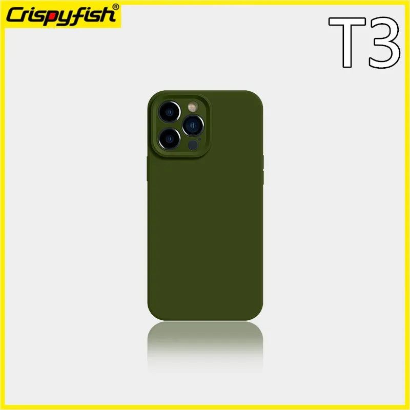 Simple Green Forest Color Scheme For IPhone 16 15 11 13 Pro Max 12 14 Solid Color Liquid Silicone Soft Case Protection Cover Men