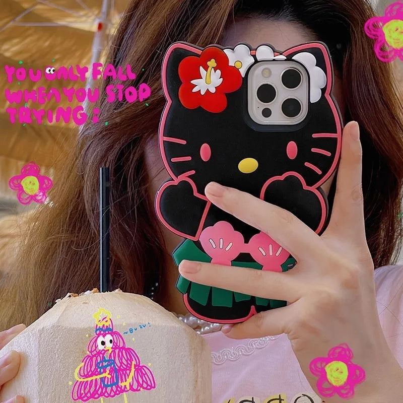 Cute 3D Cartoon Grass Skirts Sanrios Hello Kitty Phone Case for IPhone 16 15 14 13 12 11 Pro Max Silicone Soft Back Y2k Girl